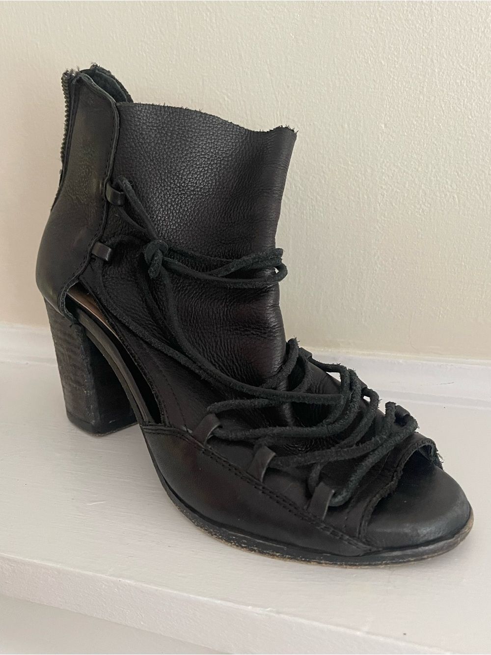 Baske California Artisan Leather Lace-Up Heel Sandals Black US 8.5